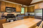 Stainless steel appliances and large kitchen island